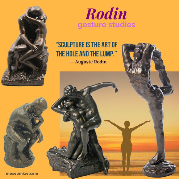 rodin the thinker, rodin the kiss, gesture sculptures, camille claudel the waltz