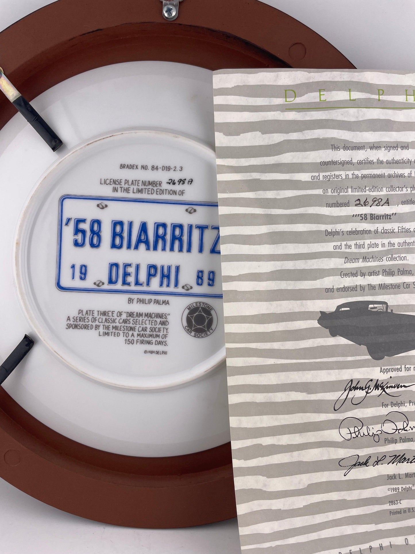 Collectible Plate - 58 Biarritz Framed Plate by Philip Palma – Dream Machines Series, Delphi 1989 ATTIC no returns - Museumize.com