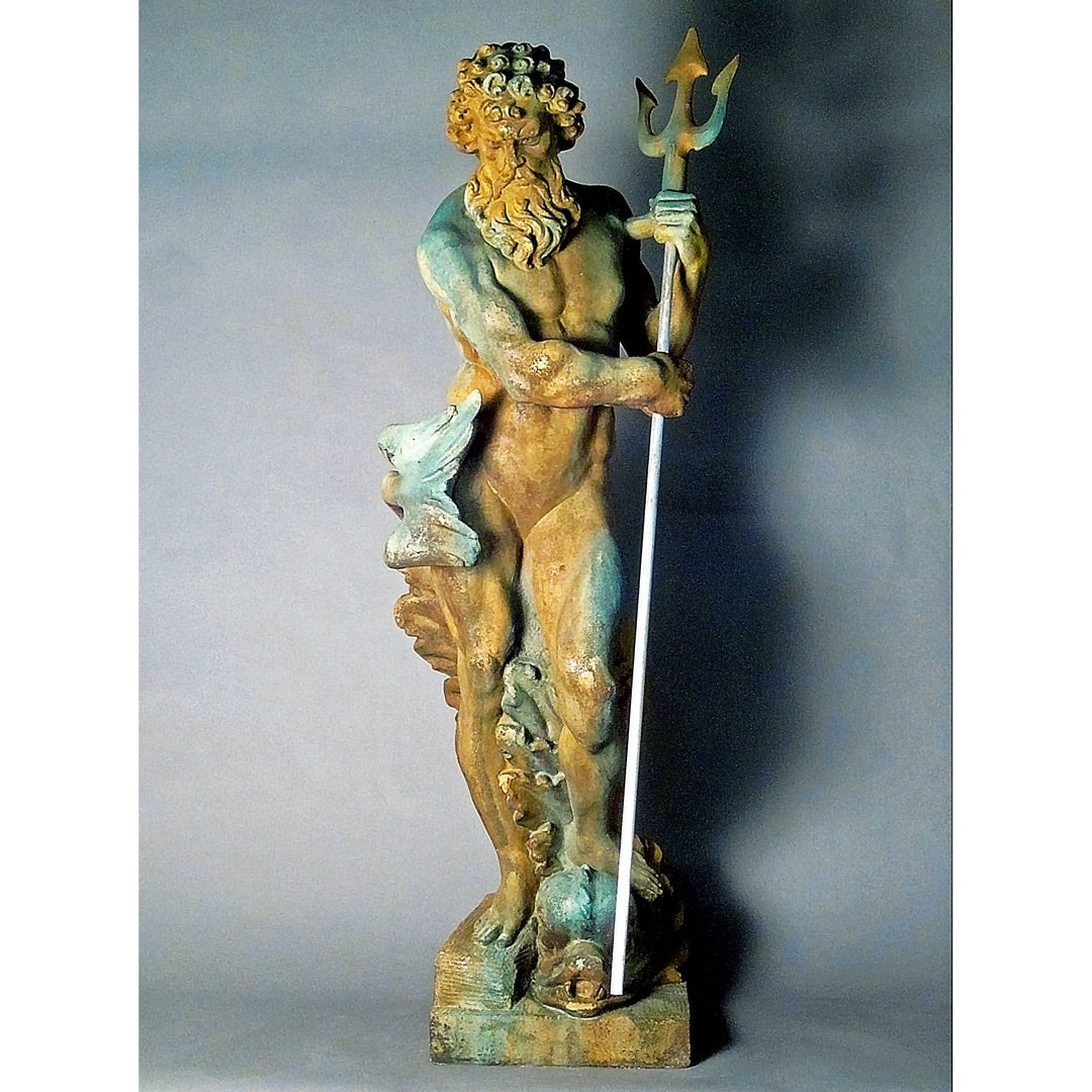 Neptune with Trident and Dolphin Statue Lifesize Garden Statuary 65H