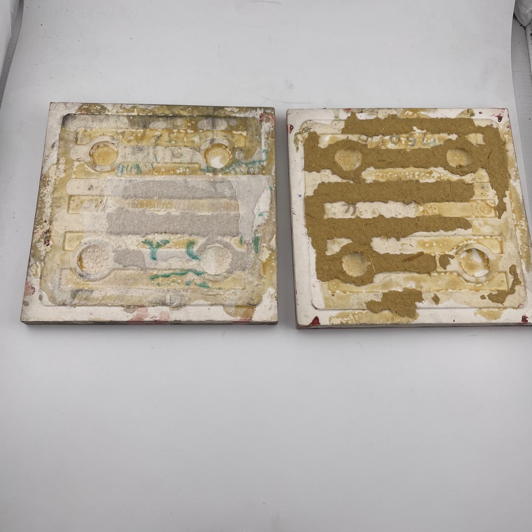 Ceramic Tiles - 1920s or 1930s Set of 2 Ceramic Tiles Red Blue Antique Vintage 6 x 6 Attic No Returns - Museumize.com