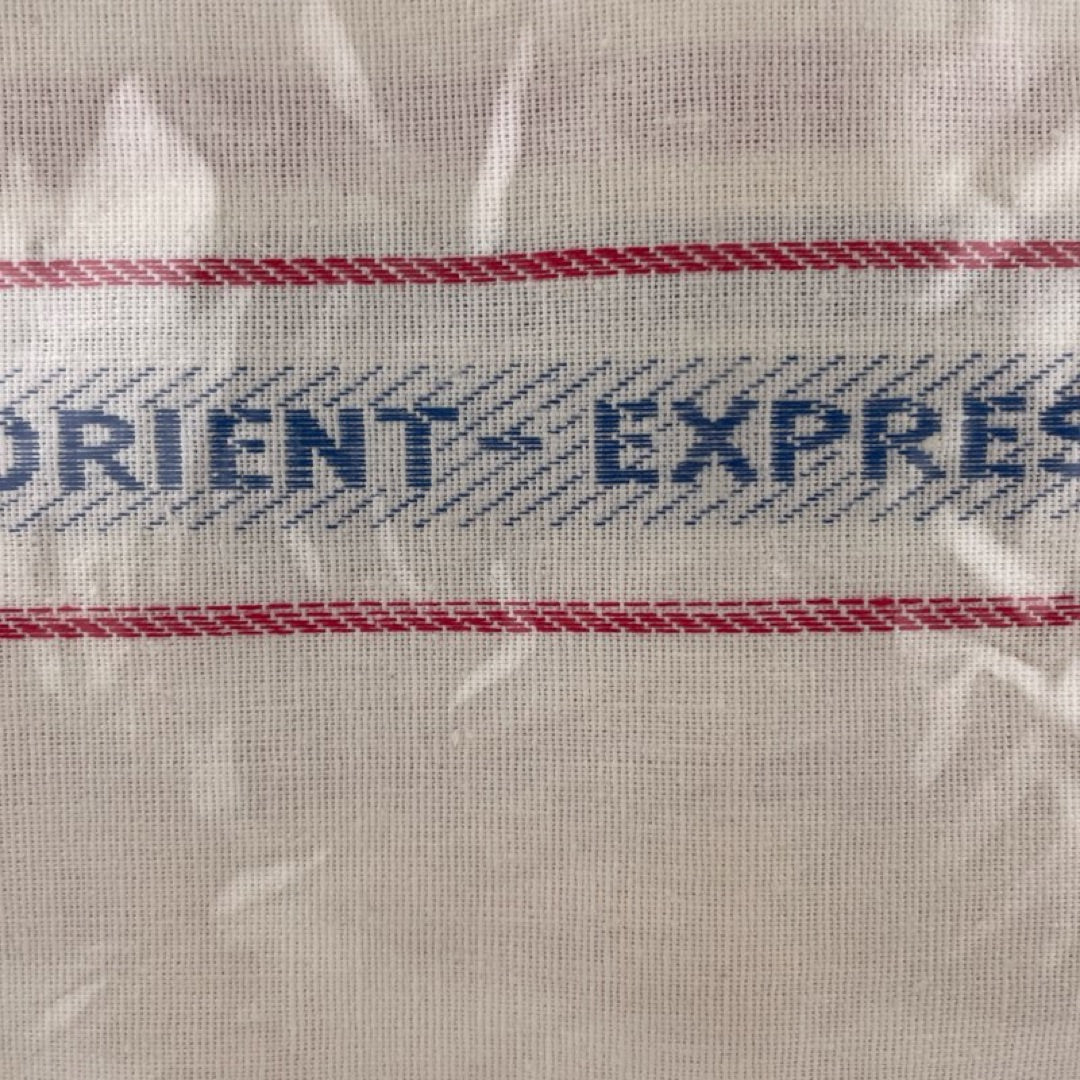 Hand Dish Towels - Orient Express Train Set of 4 Cotton Linen Towels 1980s New AS IS ATTIC no returns - Museumize.com