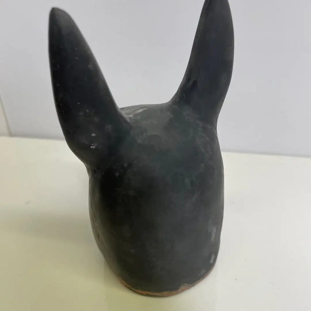 Statue - Egyptian Anubis Head 5H Black Orange Figurine Paperweight AS IS attic no returns - Museumize.com