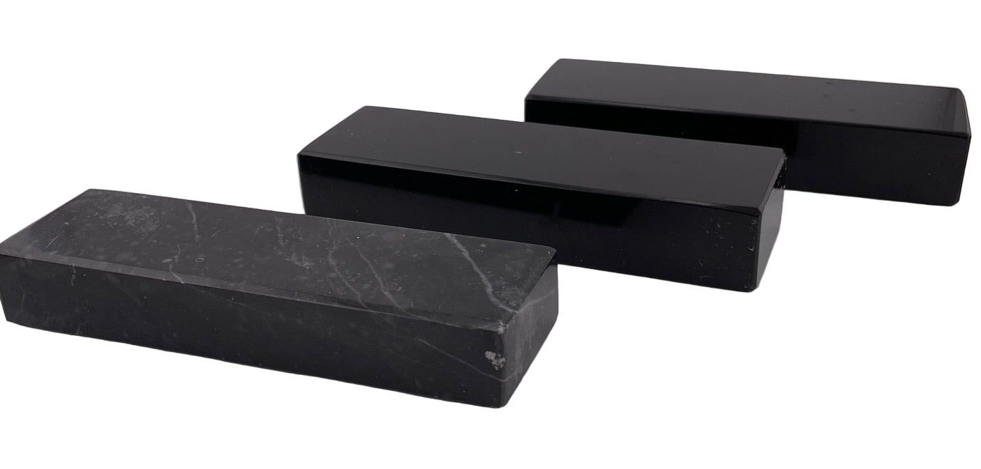 Small black marble polished stone base for model car or narrow antique. Actual polished stone with beveled edges.