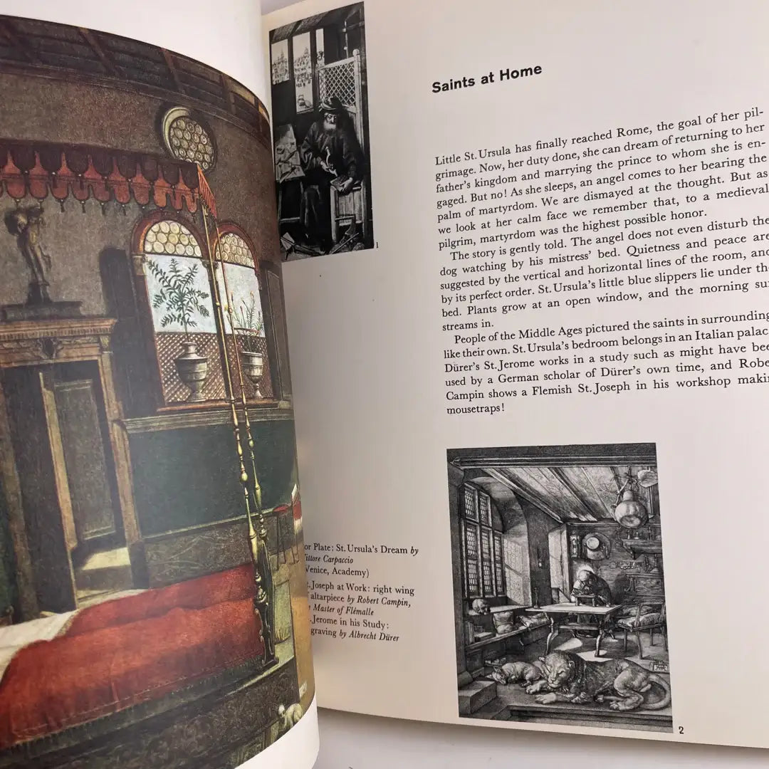Open book with illustrations and text on a religious theme