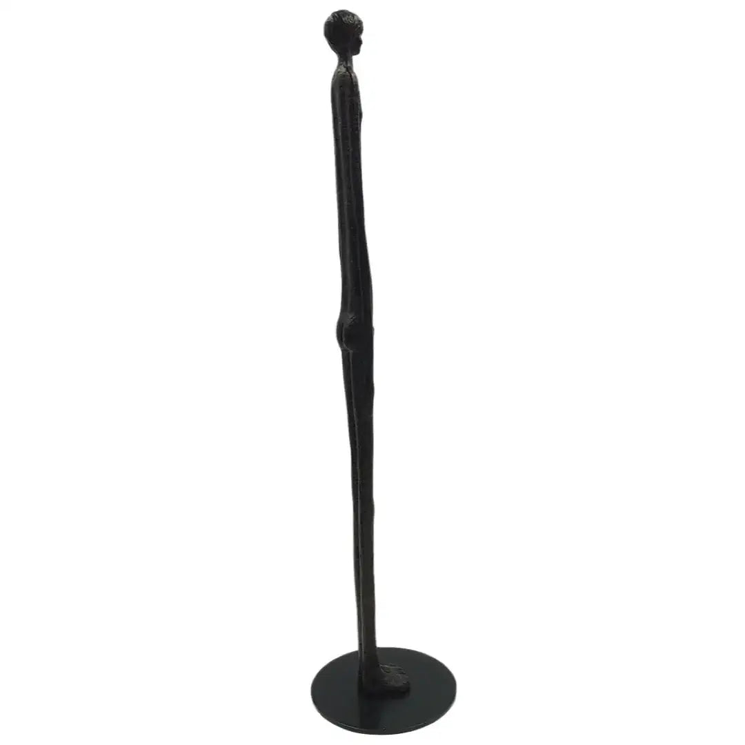 Etruscan thin boy statue museum replica reflecting abstract bronze sculpture style from ancient Italy