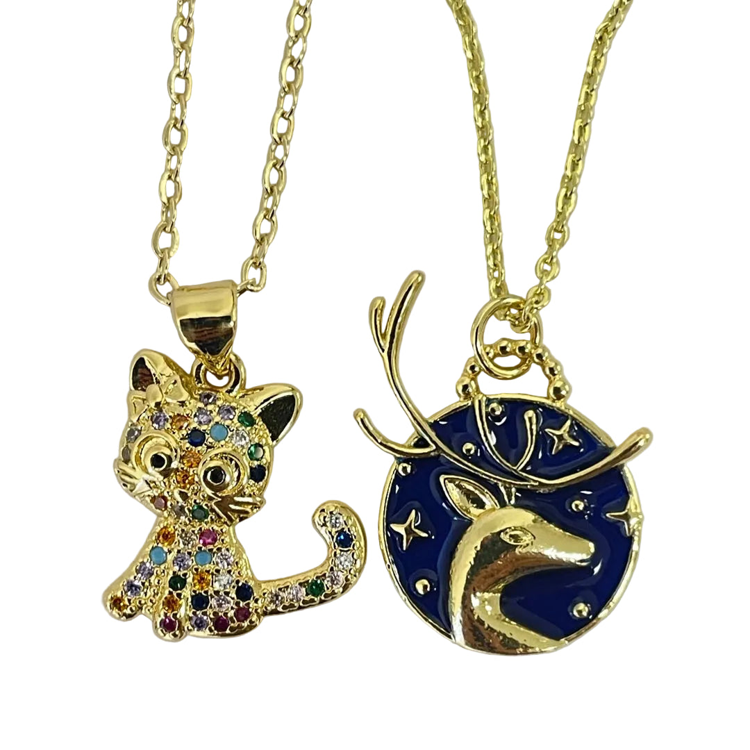 Comparison of Cat Pendant Necklace EV1001 and Dear Stag Necklace with Blue Sky EV1004