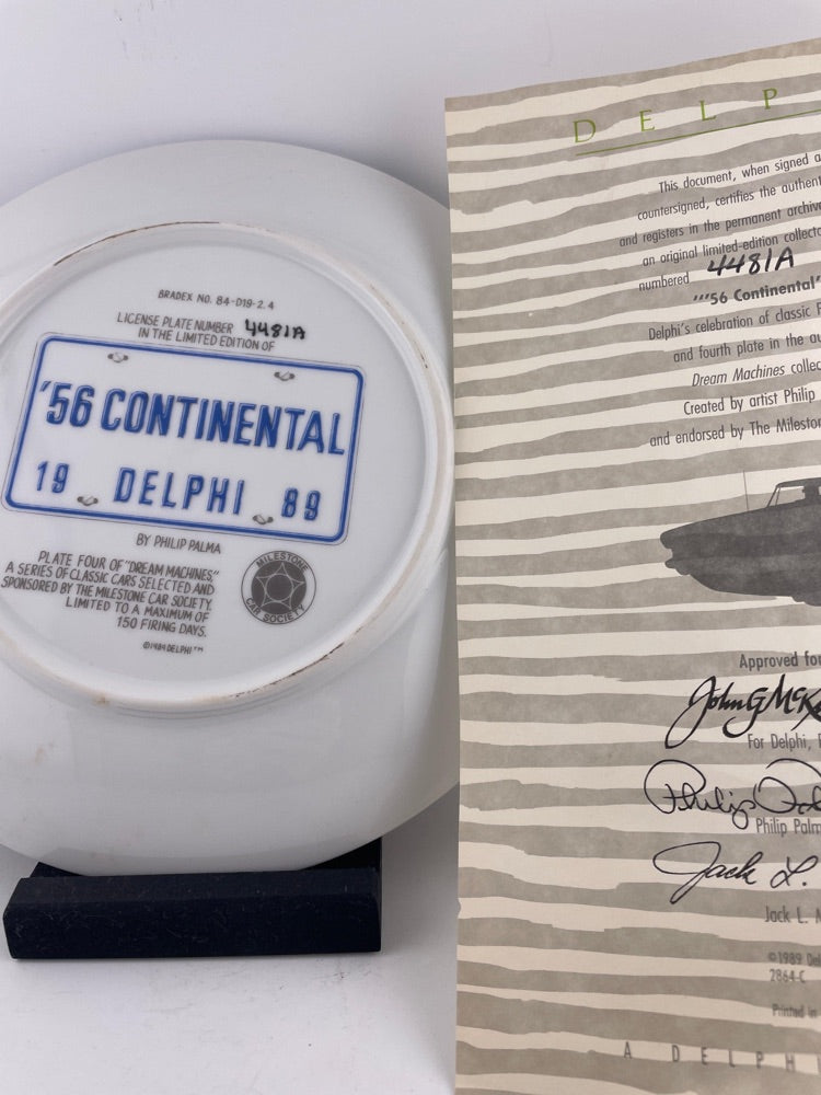 Collectors ceramic plate back side 56 Continental Delphi Dream Machines