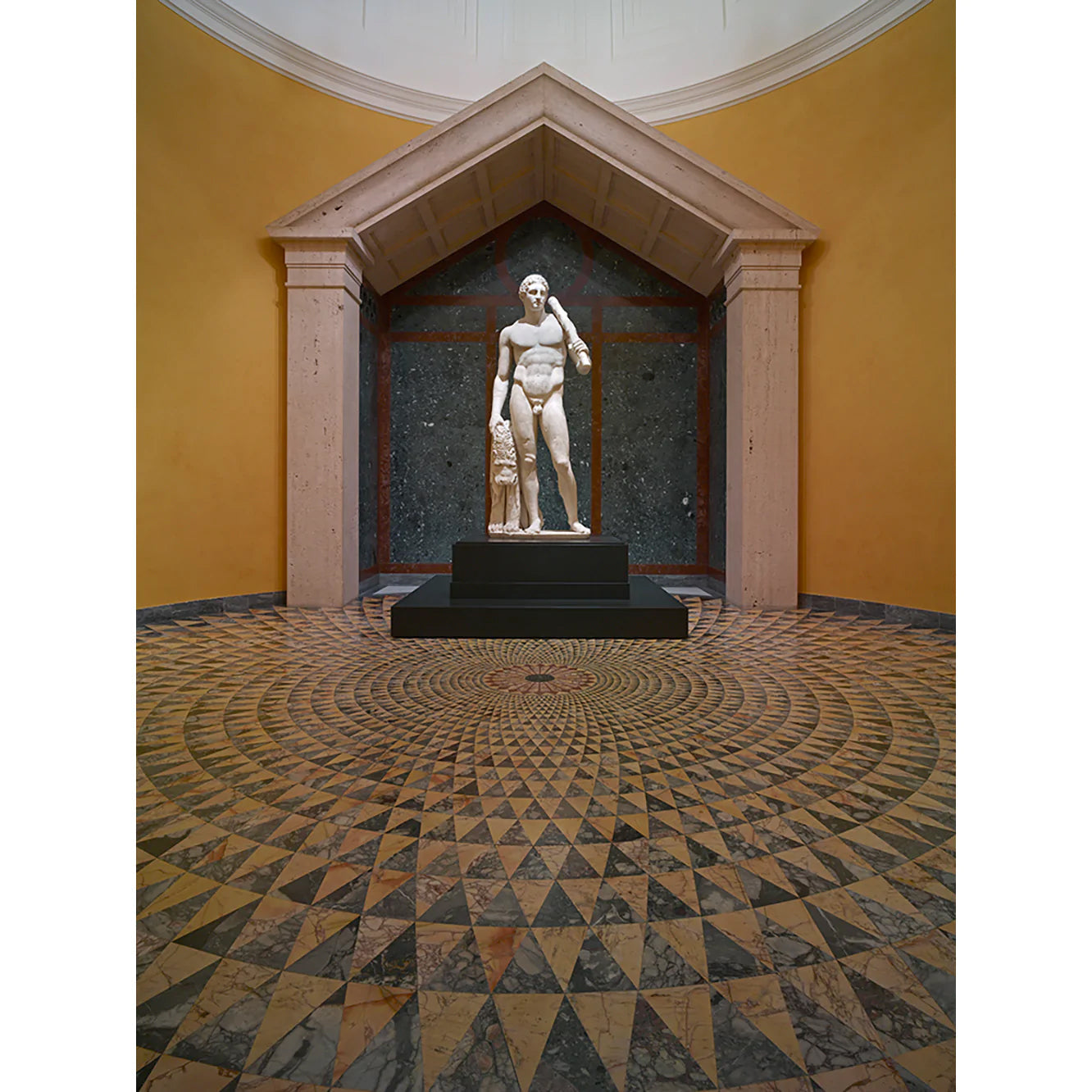 Hercules statue reproduction on rectangular plinth, full side profile showing contrapposto pose and classical proportions