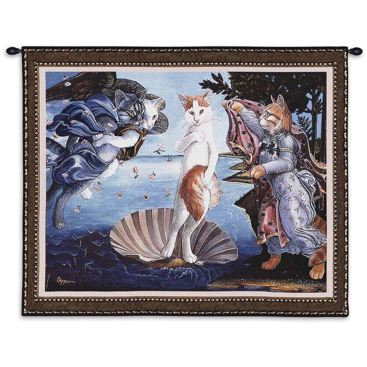 Kitty on a Half Shell Renaissance Inspired Botticelli Venus Woven Wall Tapestry 34x36 - Museumize.com