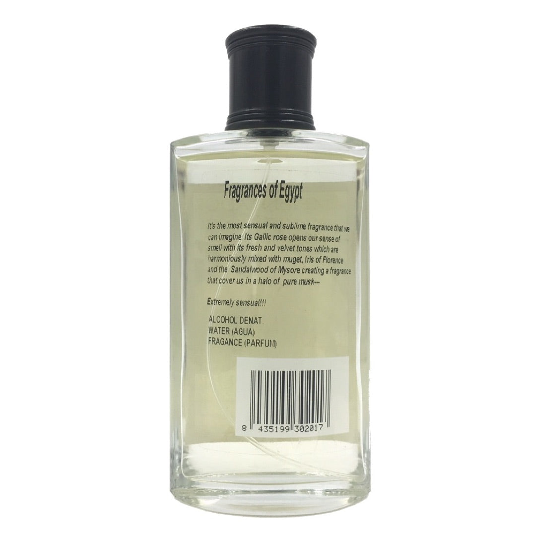 Fragrances of Egypt perfume bottle with label showing description and contents