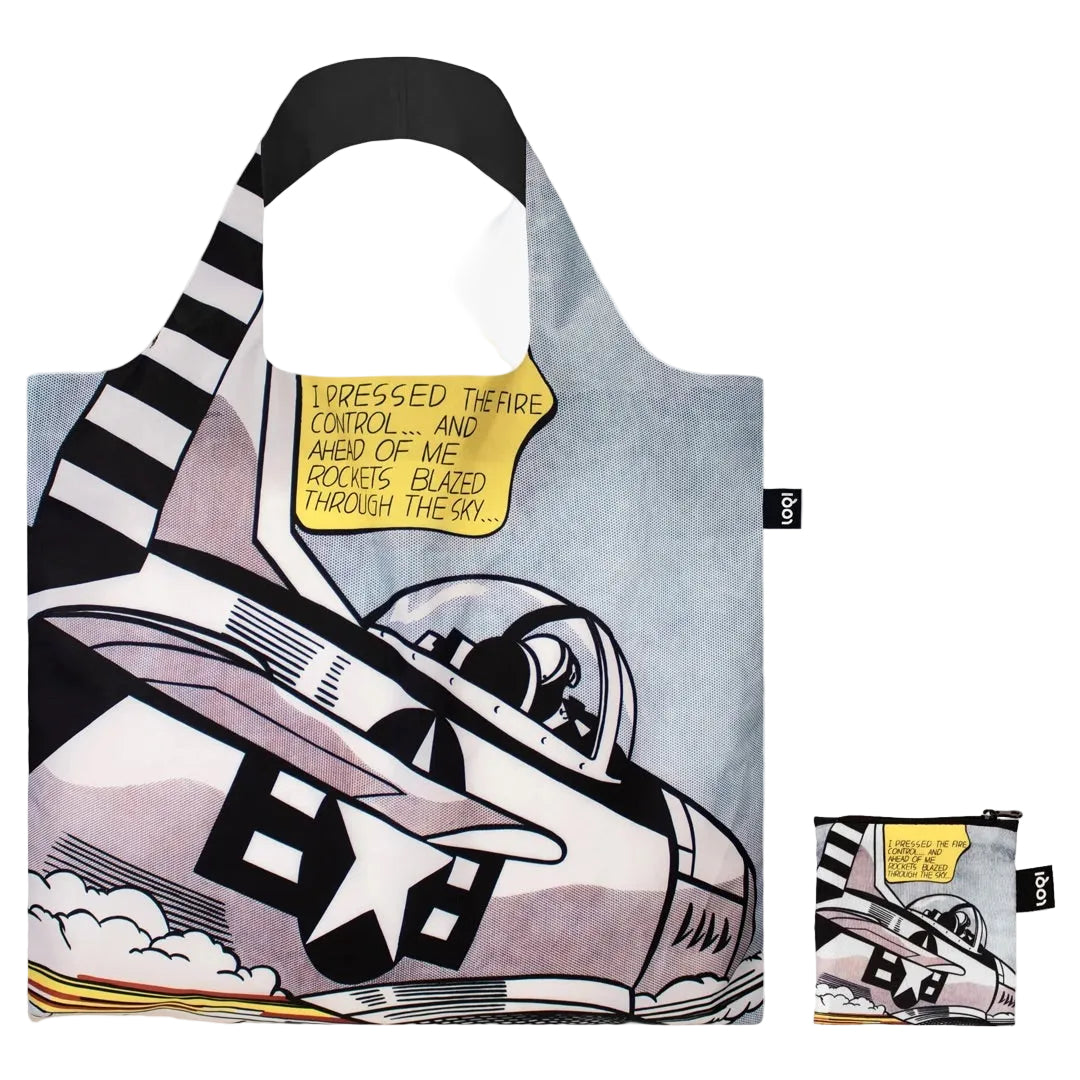 Roy Lichtenstein Whaam tote bag fighter jet comic book design