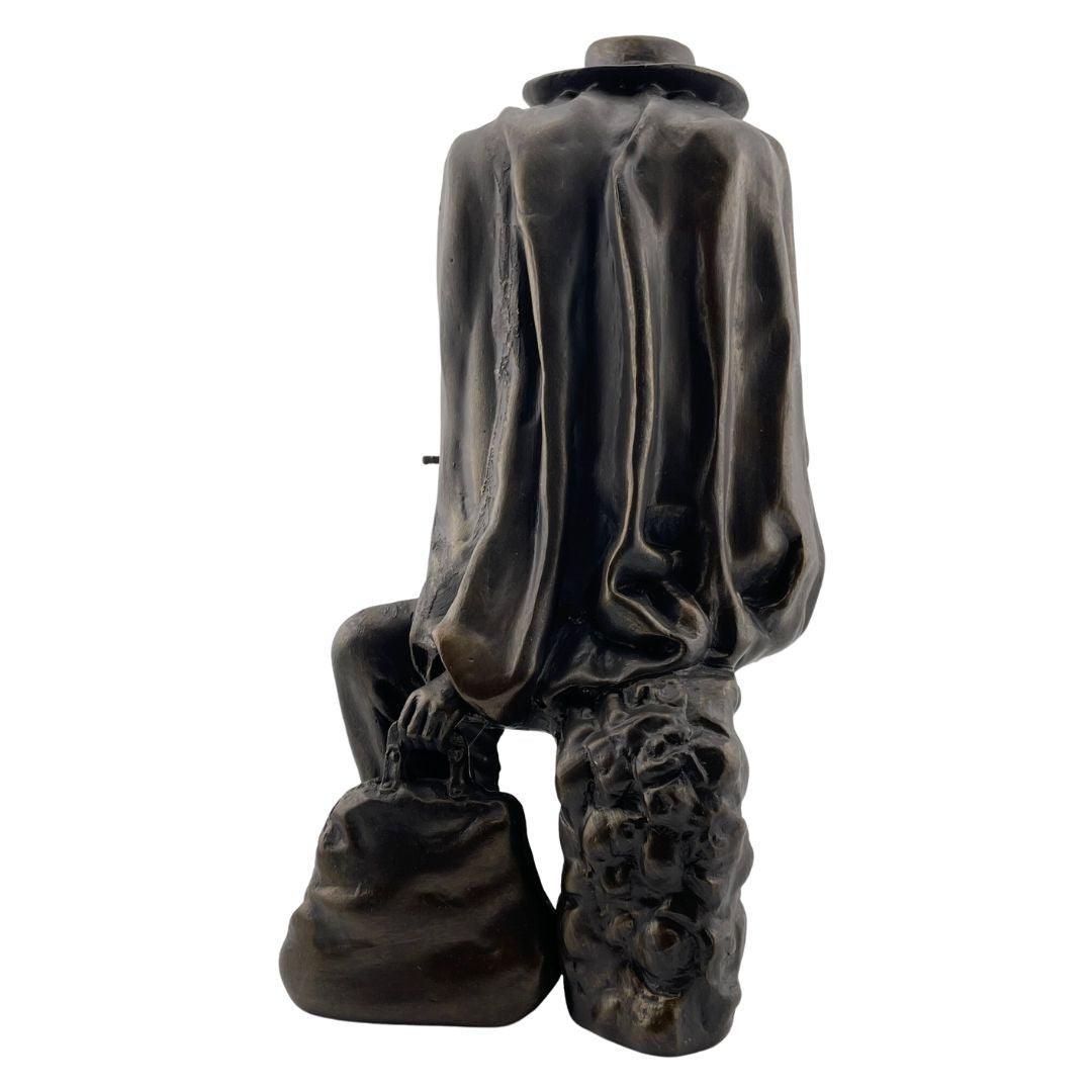 Magritte Healer (le Therapeute) Man with Birdcage Body Seated on Rock Surrealism Statue 7.75H - Museumize.com