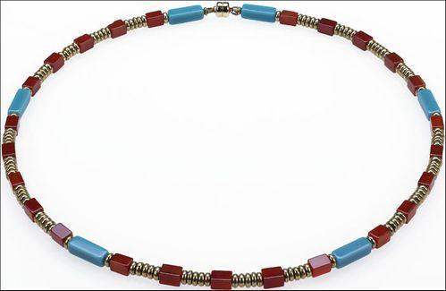 Egyptian-Inspired Carnelian & Turquoise Bead and Necklace 16L - Museumize.com