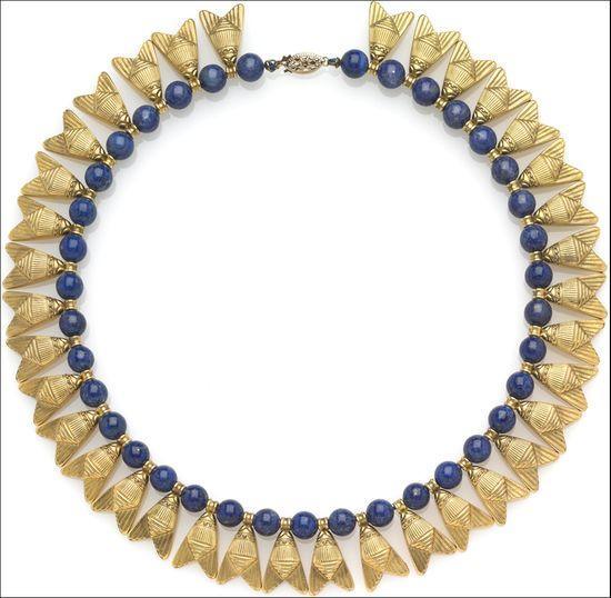 Egyptian Fly Pendant Necklace with Lapis Beads 16L - Museumize.com