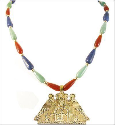 Egyptian-Inspired Multi-Color Necklace with Horus Amulet Center - Museumize.com