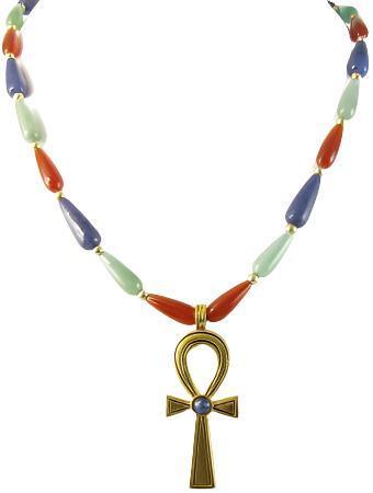 Egyptian-Inspired Ankh Necklace with Lapis, Carnelian, and Aventurine Beads - Museumize.com