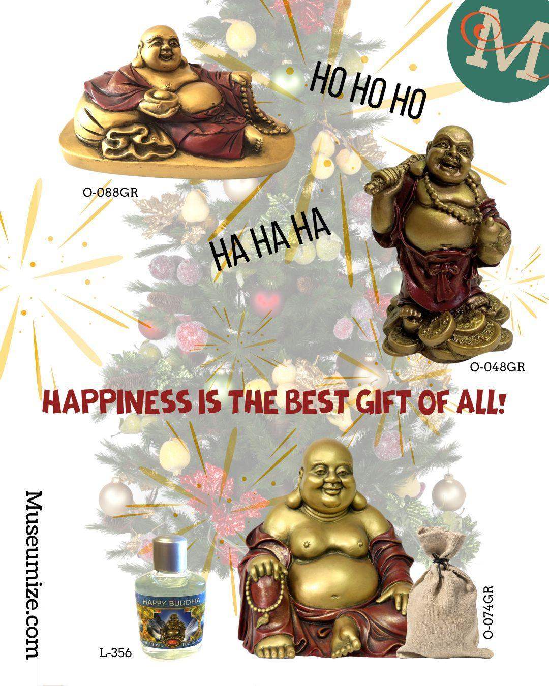 Happy Buddha Ho Tai Seated on Rock Small Prosperity Statue 3.5H - Museumize.com
