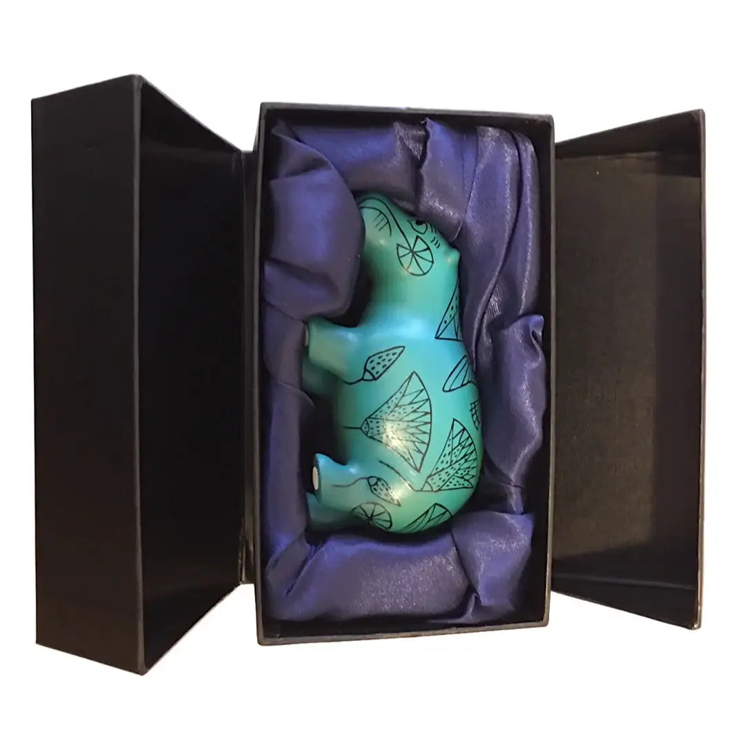 Egyptian Blue Hippo Statue with Papyrus Motifs – Pocket Art Miniature - Museumize.com