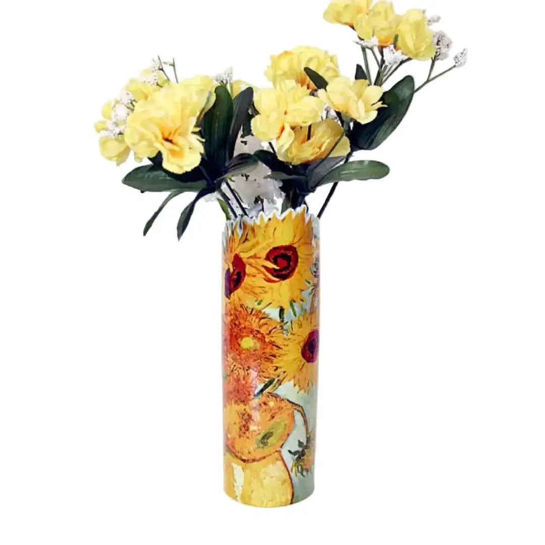 Flowers displayed in orange and yellow Sunflowers ceramic vase