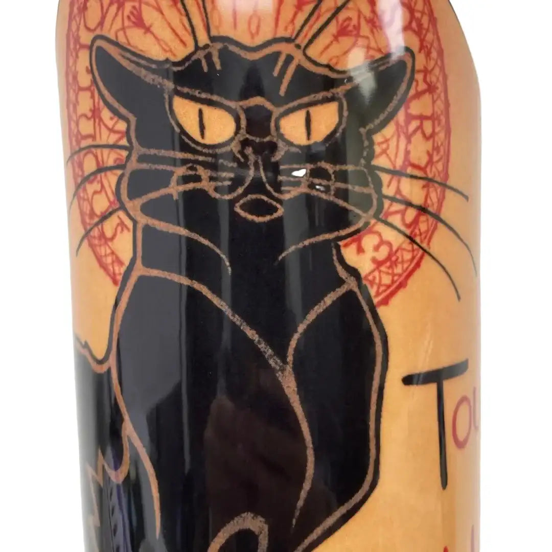 Detail view Round ceramic flower vase with Belle Époque Paris poster imagery