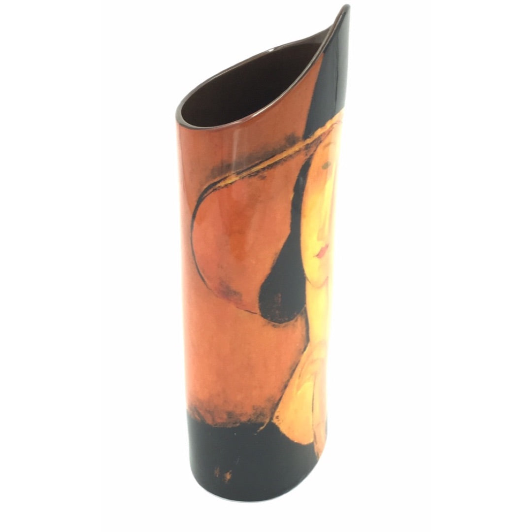 side view Museum art vase inspired by Modigliani Jeanne Hébuterne painting with elongated features