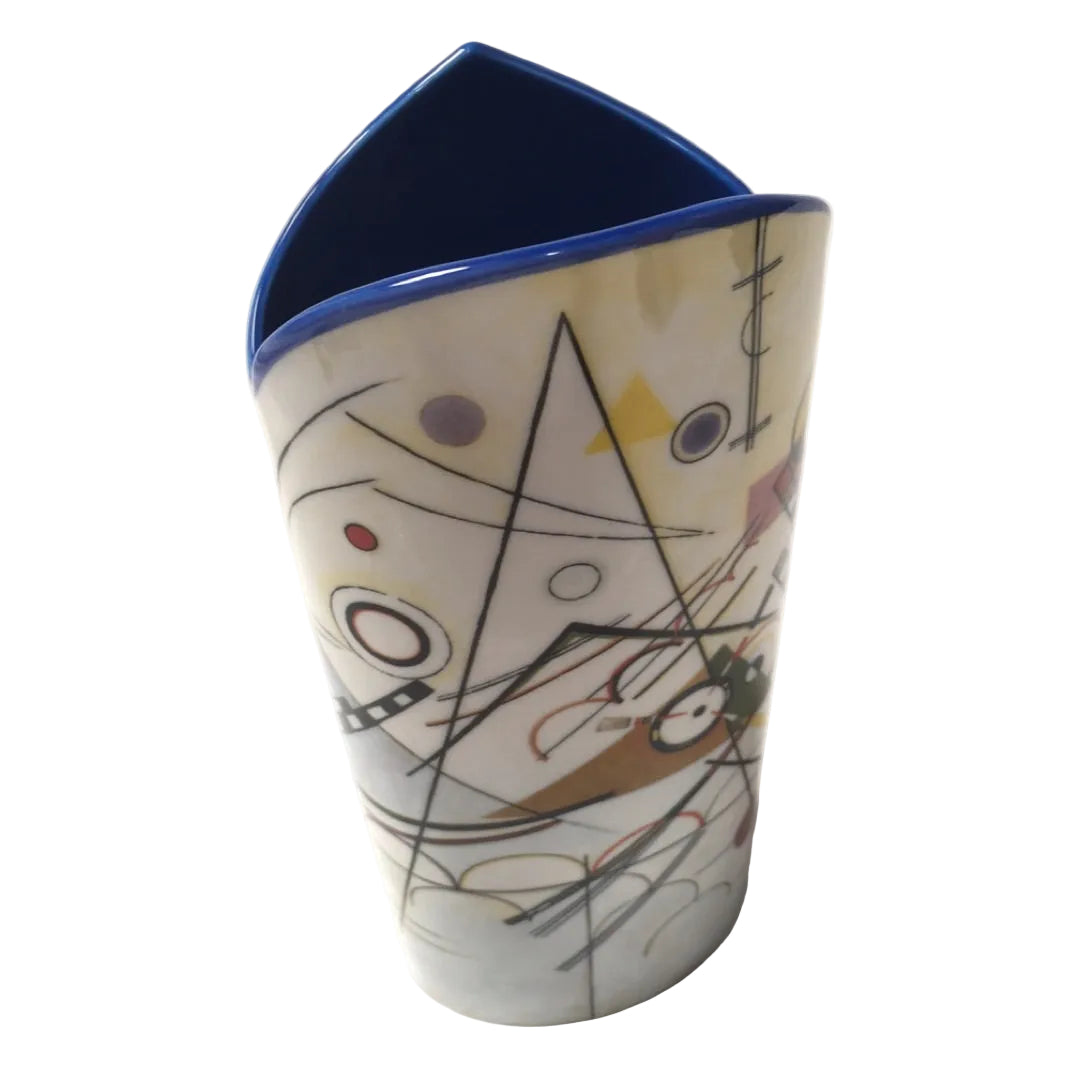 Top view of Kandinsky modern art vase showing blue glossy ceramic interior