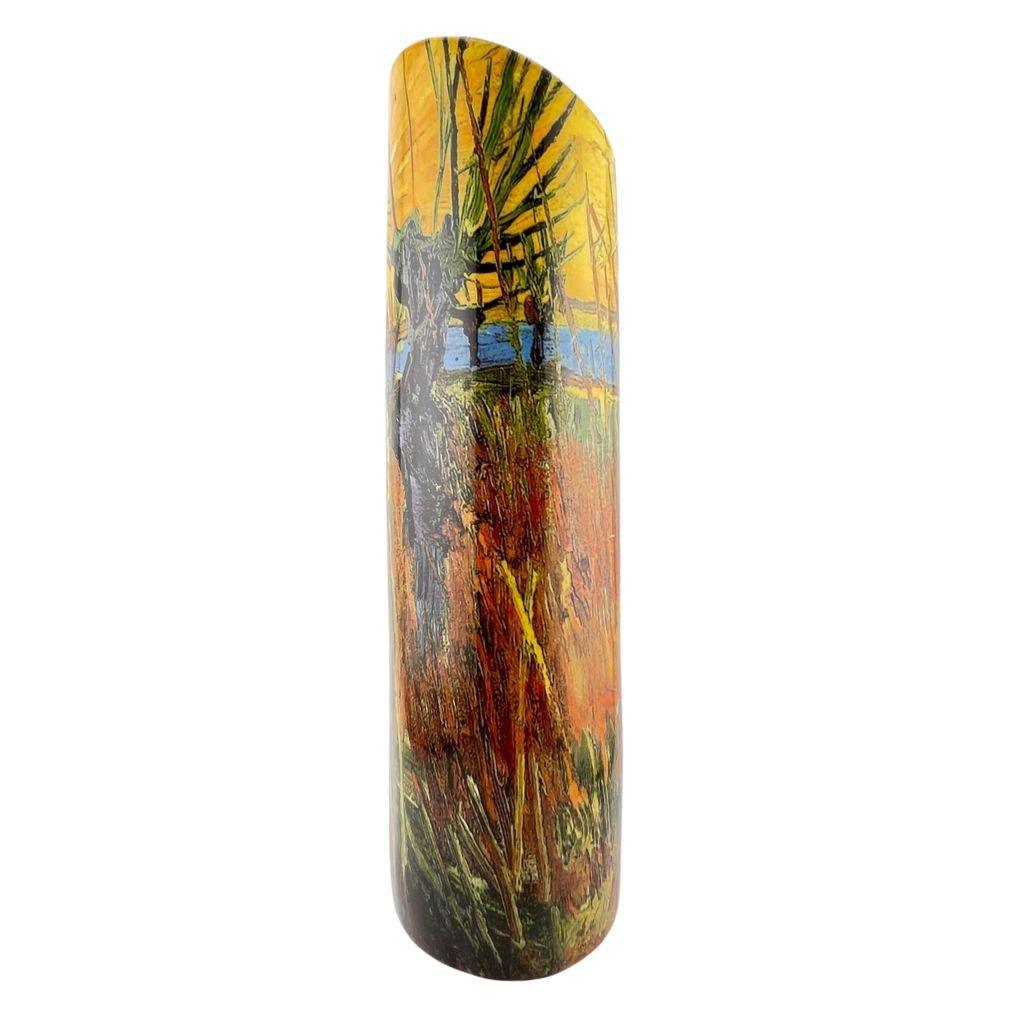 Van Gogh Pollard Willows at Sunset Landscape Ceramic Oval Yellow Orange Flower Vase 10.5H - Museumize.com