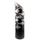 Escher Air Water Birds Fish Tessellations Ceramic Oval Black White Flower Vase 10.5H