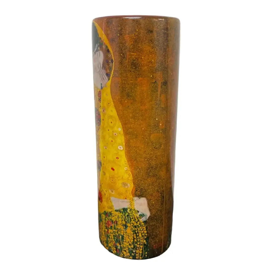 Gold decorative vase with Klimt The Kiss romantic artwork