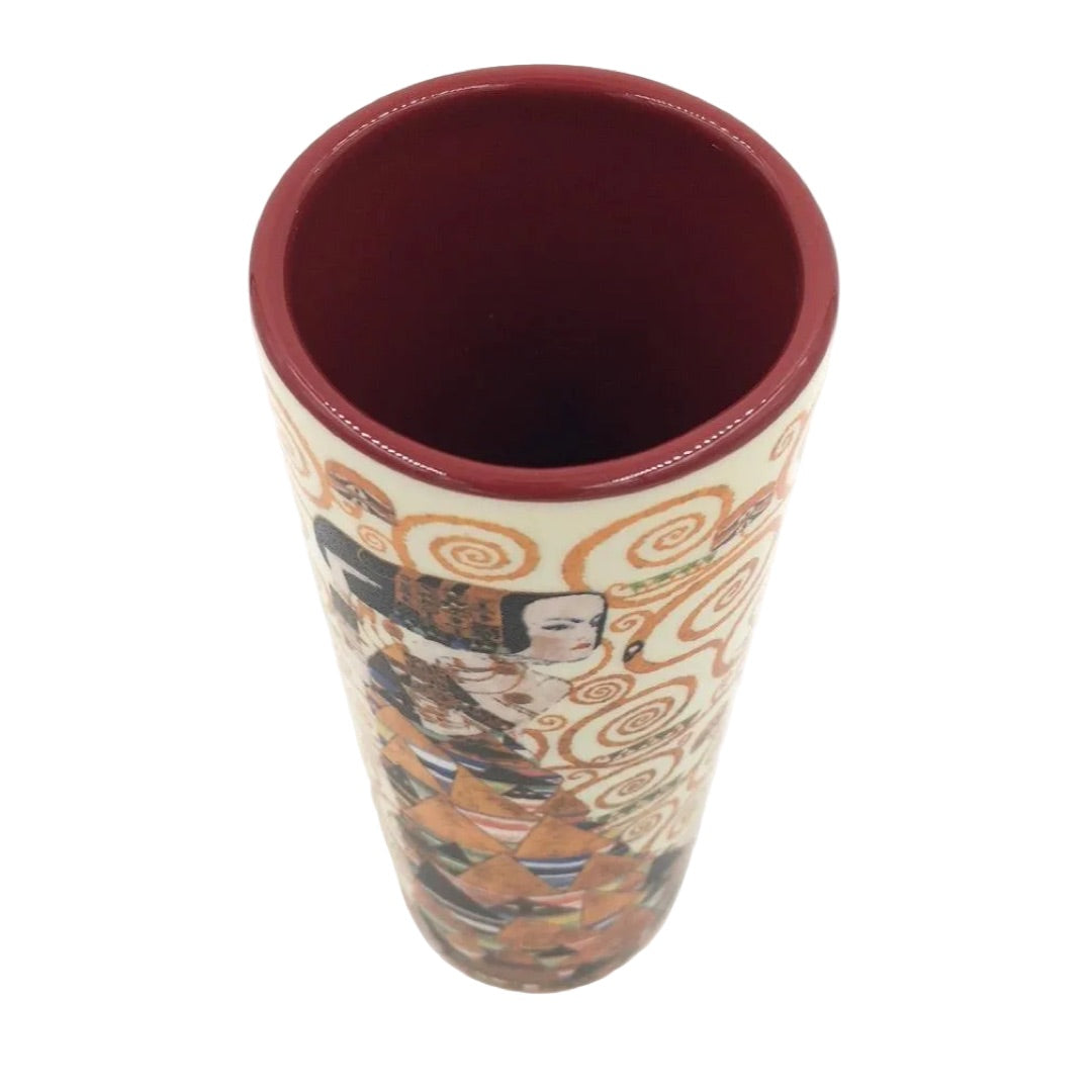 Top view Ceramic flower vase with Klimt's Expectation painting on all sides