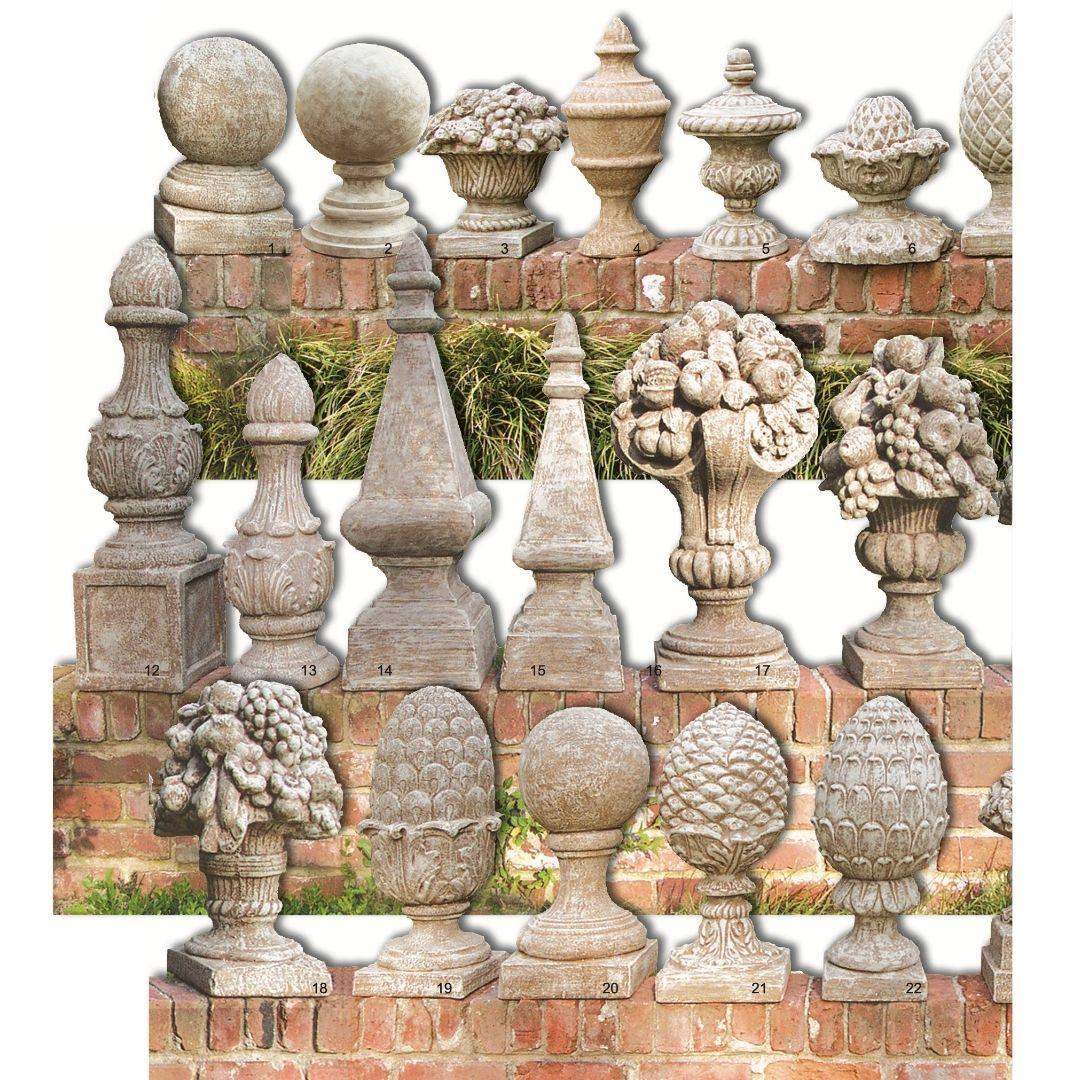 Garden Finial - Round Ball on Square Base Cement Lawn Ornament 15H - Museumize.com