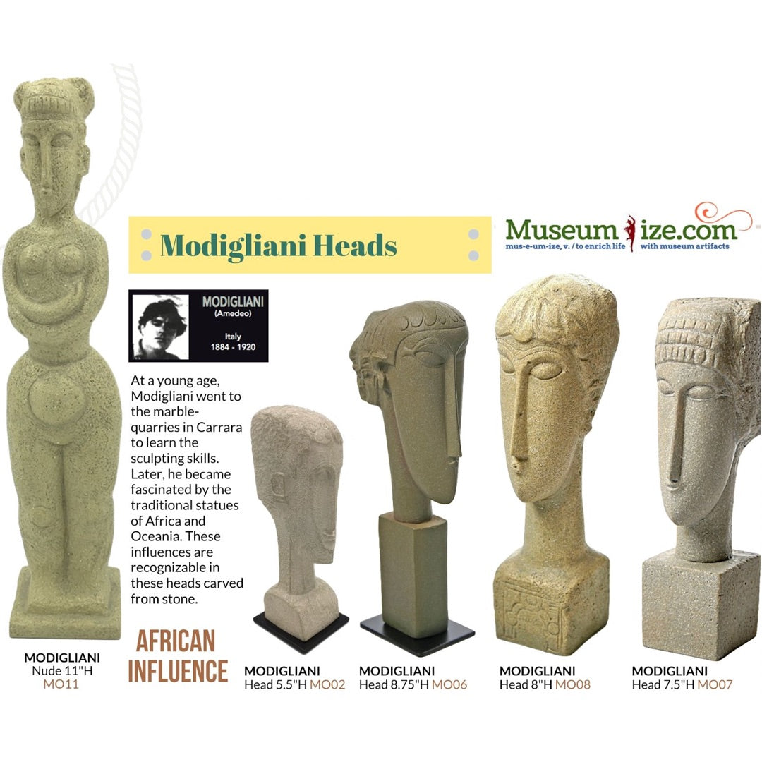 Modigliani Female Heads Statues, museum replicas, Parastone Collection