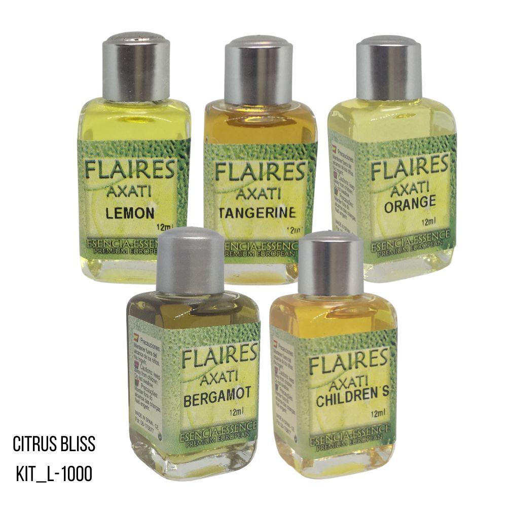 Flaires Citrus Bliss essential oil kit with uplifting lemon and orange aromatherapy blends.