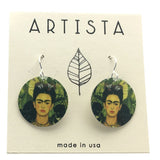 Frida Kahlo Portrait Round Handmade Aluminum Artisan Earrings 1.25L