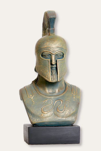Greek Hoplite Warrior in Helmet Statue Bust 12.5H
