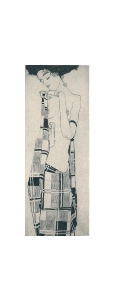 Gertie Schiele Graceful Art Nouveau Portrait in Checkered Cloth by Egon Schiele 11.5H - Museumize.com