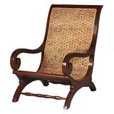 British Plantation Chair Woven Seat Dramatic Carved Swirl Arms Mahogany 35.5H