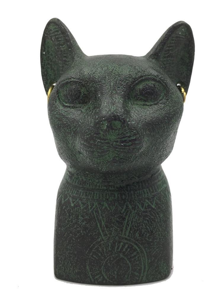 Bastet Cat Egyptian Bust with Earrings and Solar Disc Small Statue 3.4H - Museumize.com