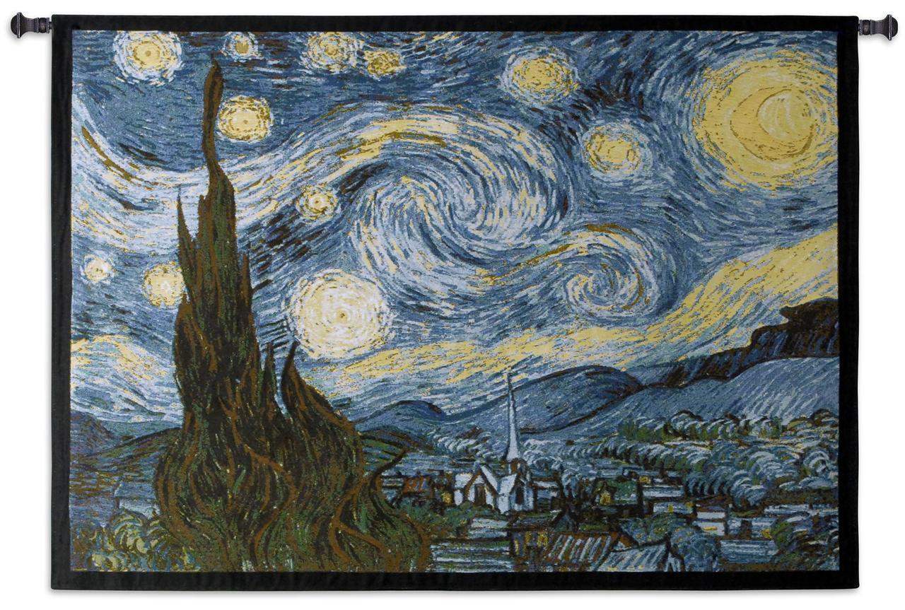Van Gogh Starry Night Blue Yellow Painting as Woven Wall Hanging Museum Tapestry 40x53 - Museumize.com
