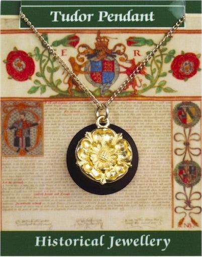 Tudor Rose English Royalty Monarchy Renaissance Costume Pendant Necklace and Earrings Set - Museumize.com