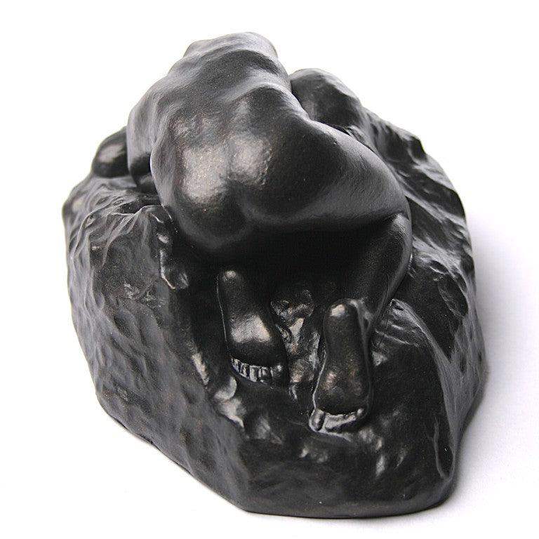 Detail view of head and shoulder on Rodin Danaide statue bronze finish