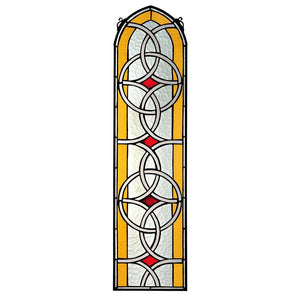 Celtic Knotwork Tiffany Style Stained Glass Window Yellow Red 35H