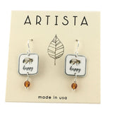 Bee Happy Small Square with Beads Handmade Artisan Earrings 1.25L