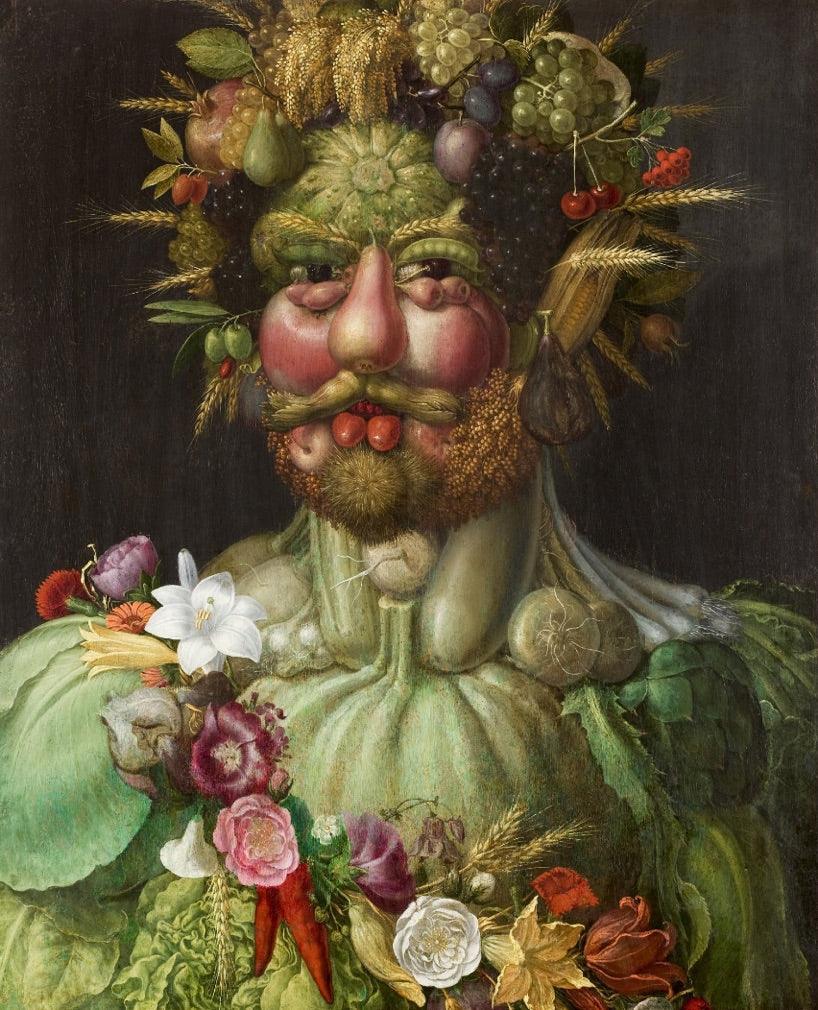 Man Portrait Made of Fruits and Vegetables Vertumnus God of Seasons by Arcimboldo 4.5H - Museumize.com