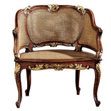 Louis XV French Rattan Chair Handcarved Mahogany Rococo 31H