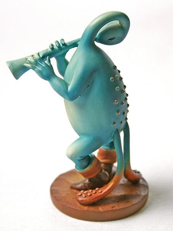 Blue Flutist Statue Bird Man with Beak as Flute Instrument by Hieronymus Bosch 4H - Museumize.com
