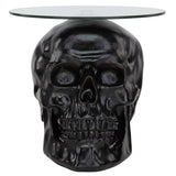 Skull Skeleton Head Side Table with Glass 19.5H - Black