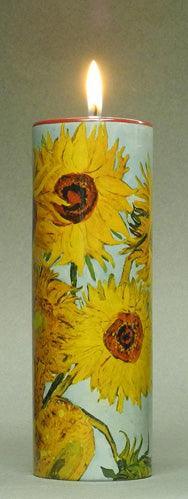 Van Gogh Sunflowers Ceramic Tealight Column Yellow Orange Candleholder 5.75H - Museumize.com