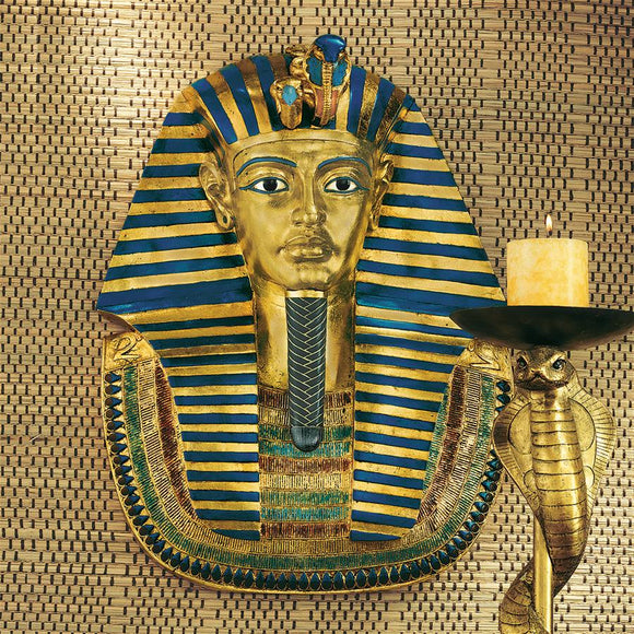 King Tutankhamen Face Historic Portrait Wall Sculpture Gold Finish 21.5H
