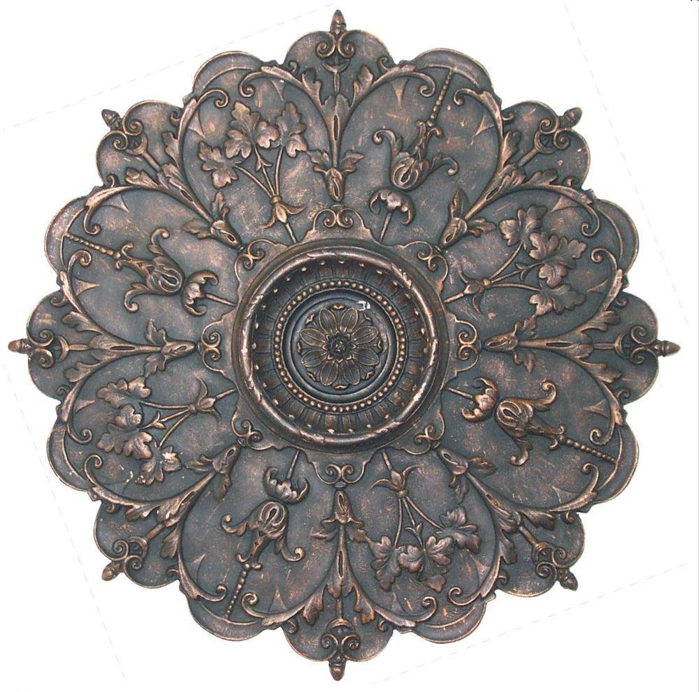Rosette Eight Point Round Ornate Wall or Ceiling Medallion Bronze Finish 29H - Museumize.com
